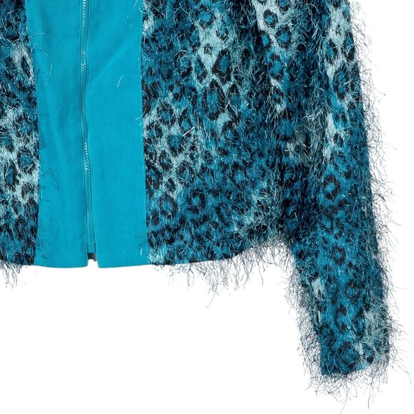 Nancy Bolen VTG Leopard Print Eyelash Jacket 4 Womens Teal Full Zip Fuzzy USA - Picture 3 of 5